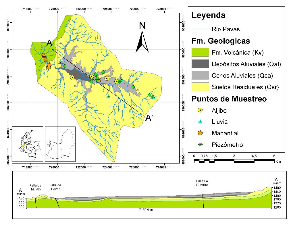 Mapa de localización y geológico simplificado de la CRP